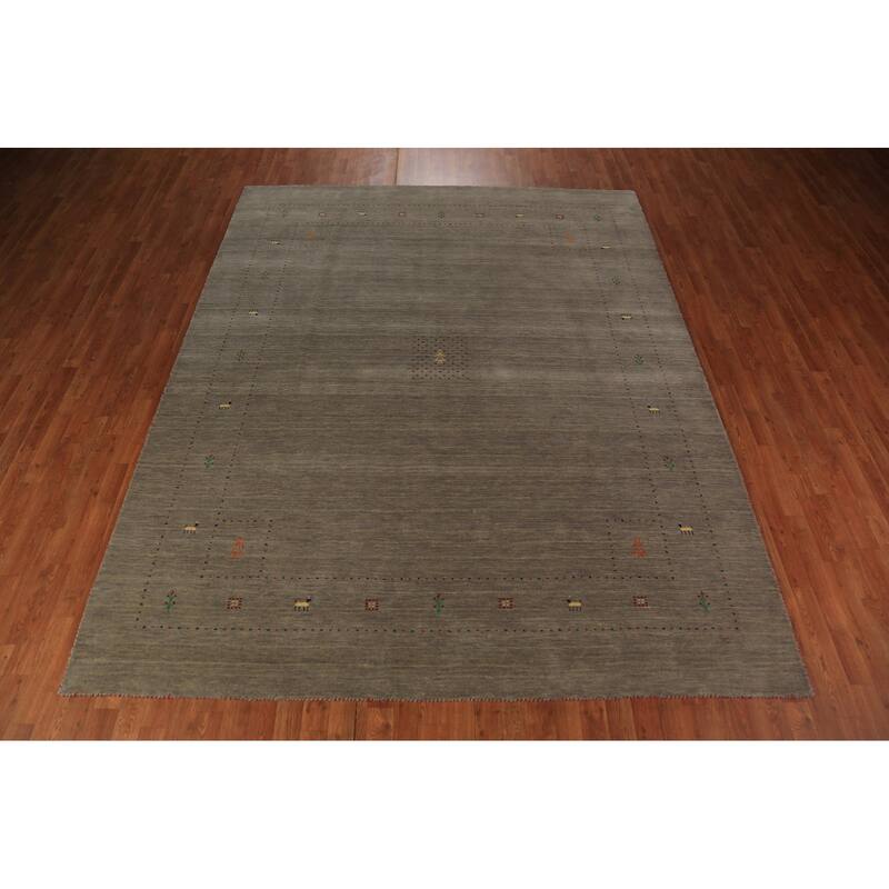 Gabbeh Oriental Area Rug Hand-Knotted Wool Carpet - 8'0" x 9'11"