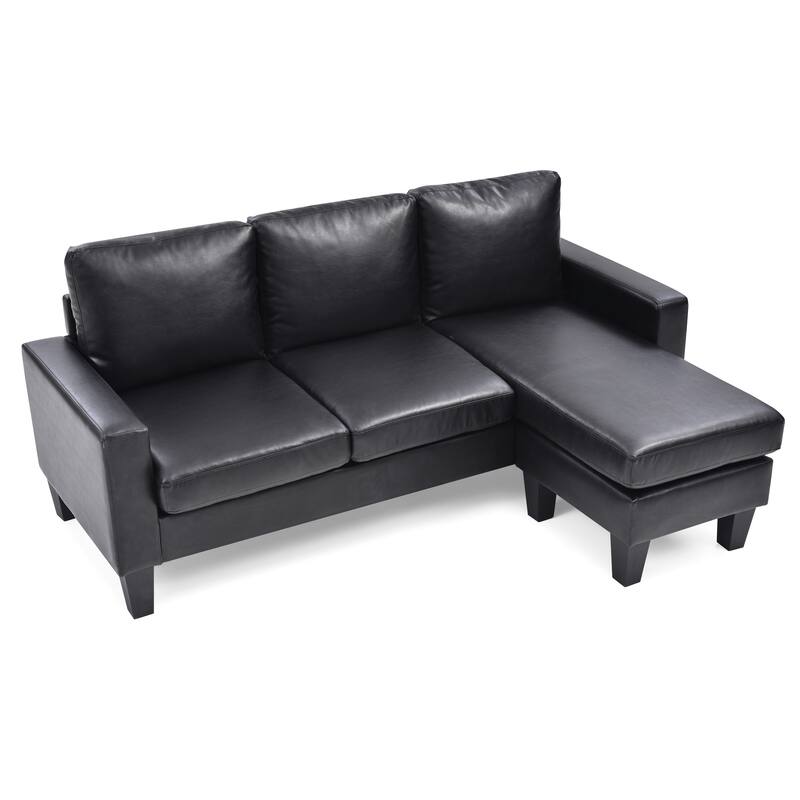 Black PU Sofa Chaise, 31"H x 76"W x 59"D, 93 lbs, for Small Spaces, Assembly Required
