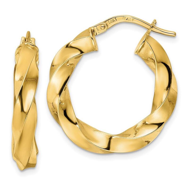 Curata 14k Yellow Gold Polished Twisted 23.6x4mm Round Hoop Earring