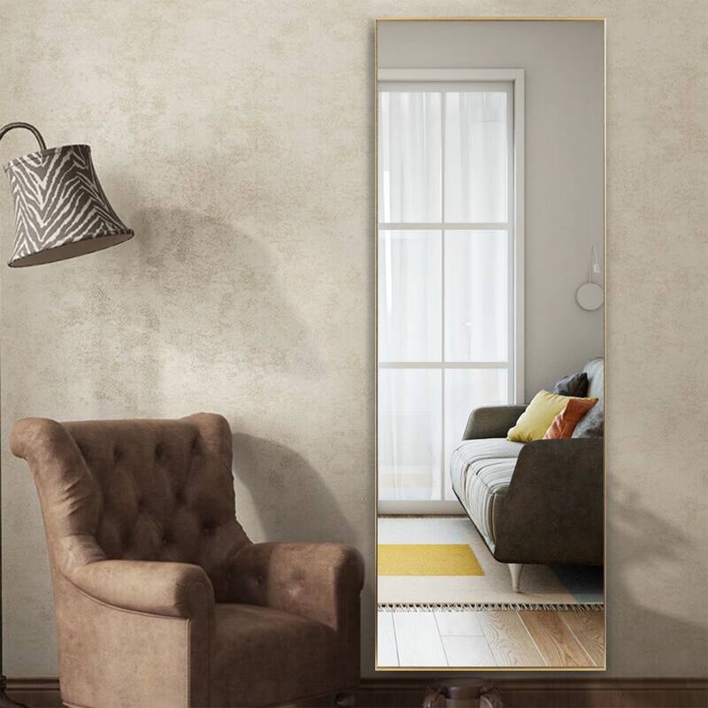 Modern Sleek Metal Frame Full-length Hanging or Leaning Wall Mirror