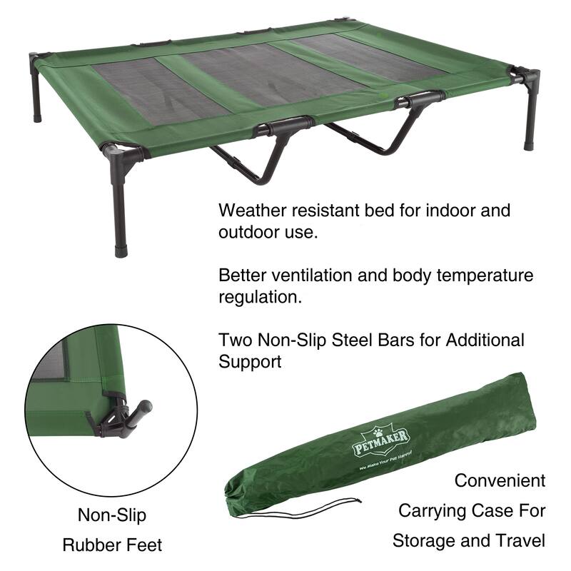 Petmaker Steel Frame Elevated Dog Bed with Non-Slip Feet - Indoor/Outdoor Puppy Cot for Pets