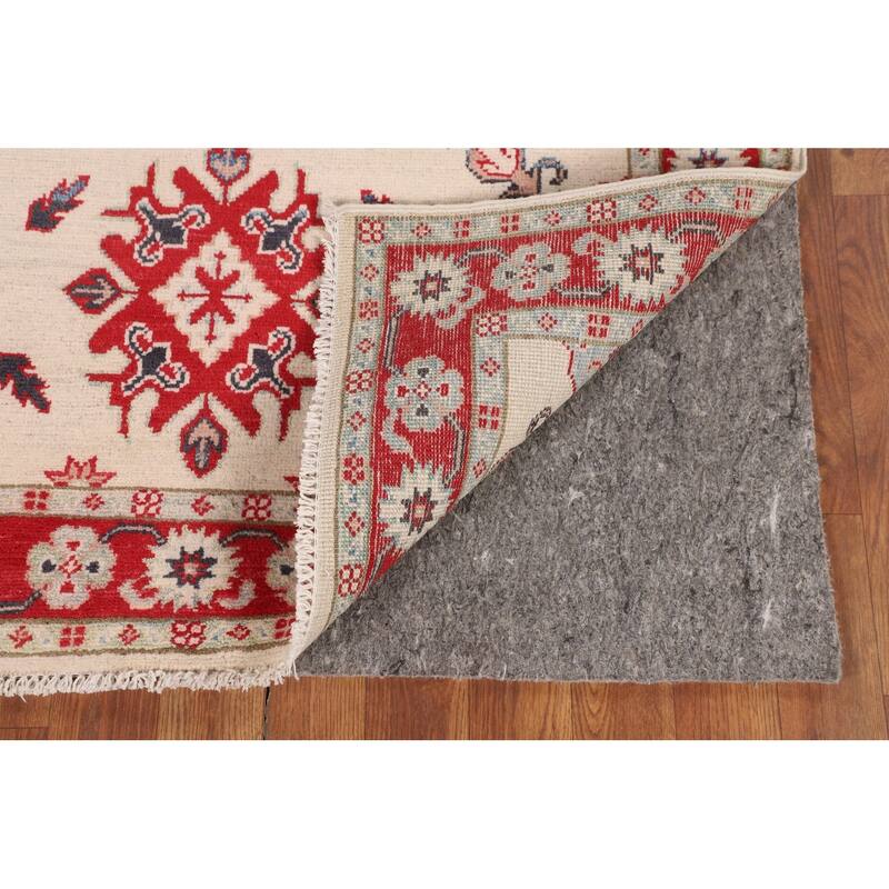Geometric Beige Kazak Foyer Rug Hand-Knotted Wool Carpet - 3'5" x 5'0"
