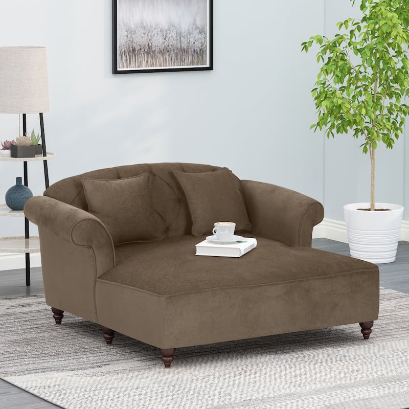 Freas Contemporary Tufted Double Chaise Lounge with Accent Pillows by Christopher Knight Home - 63.00" L x 58.50" W x 34.50" H - Brown + Dark Espresso