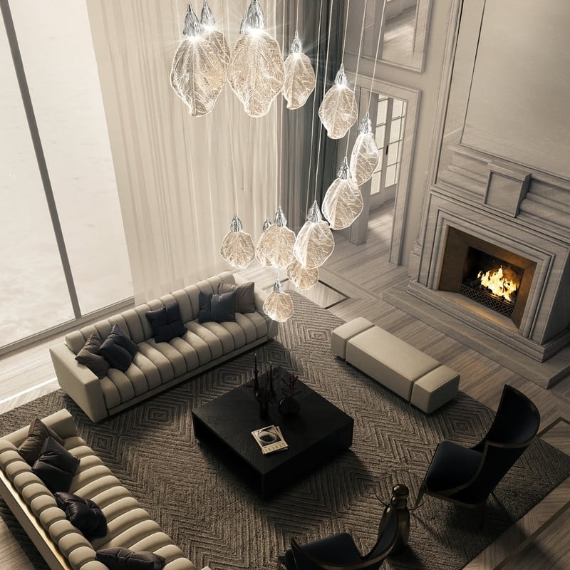 KAYLA D31.5" 18-Light Modern Chandelier, Bionic Leaf Chandelier