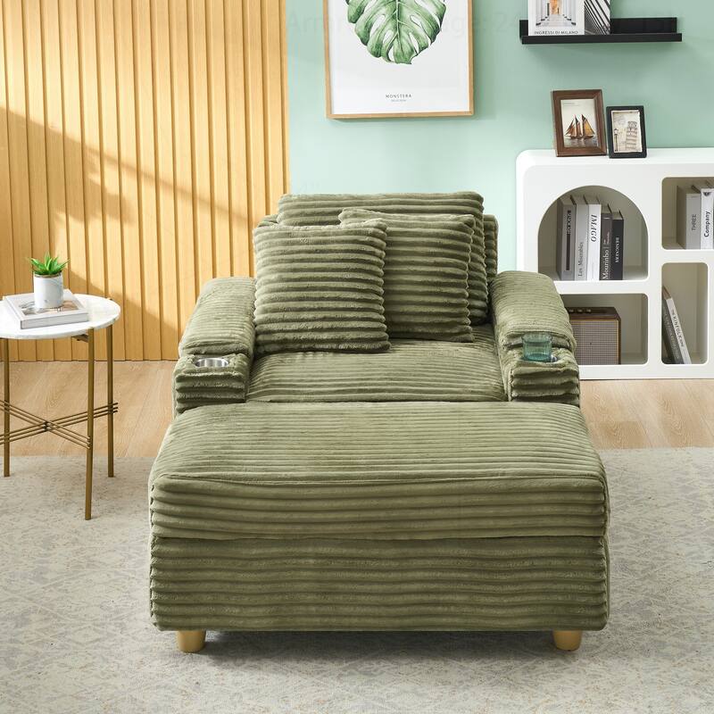 Comfortable Corduroy Sofa with Multiple Pillows and Storage Options - Green