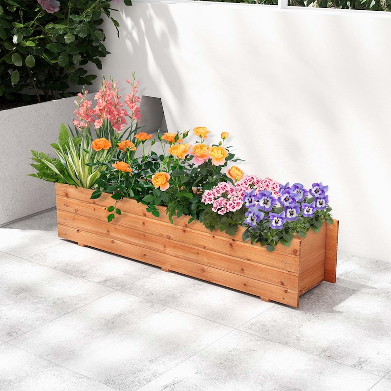 Costway Raised Garden Bed Wood Rectangular Planter Box with 2 Drainage - See Details