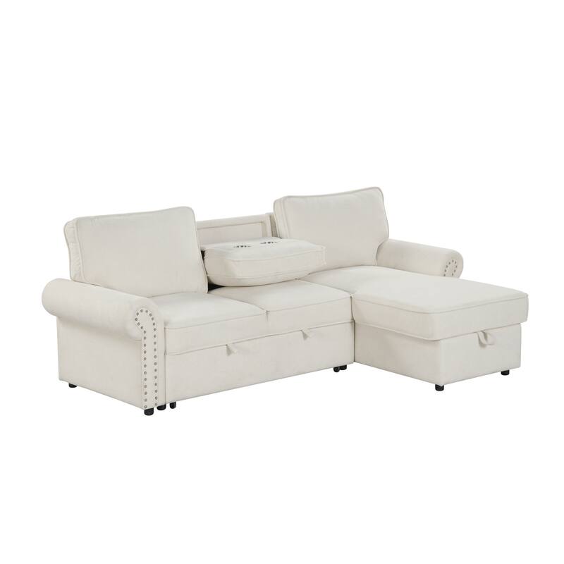 Roomfitters 95" Convertible Sectional Sleeper Sofa L-Shaped Couch with Storage Chaise and Pull Out Bed for Living Room