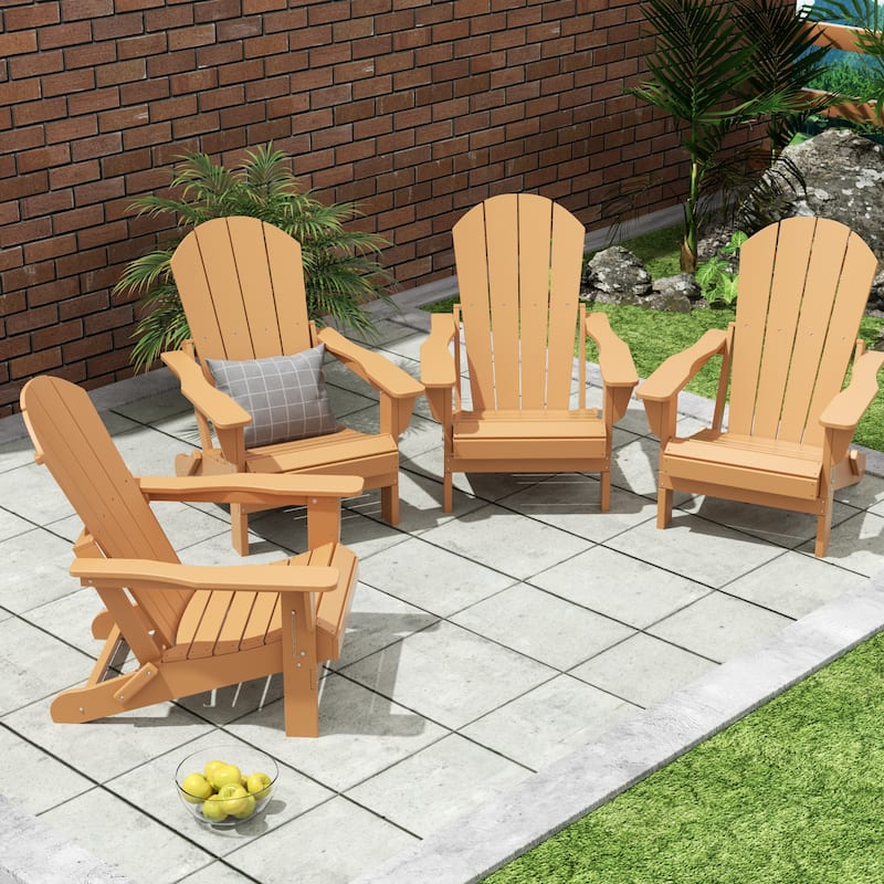 Polytrends Laguna All Weather Poly Outdoor Adirondack Chair - Foldable (Set of 4) - Teak