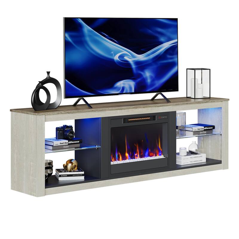 TV Stand for TVs up to 75" with Fireplace, LED Entertainment Center - 71 inch
