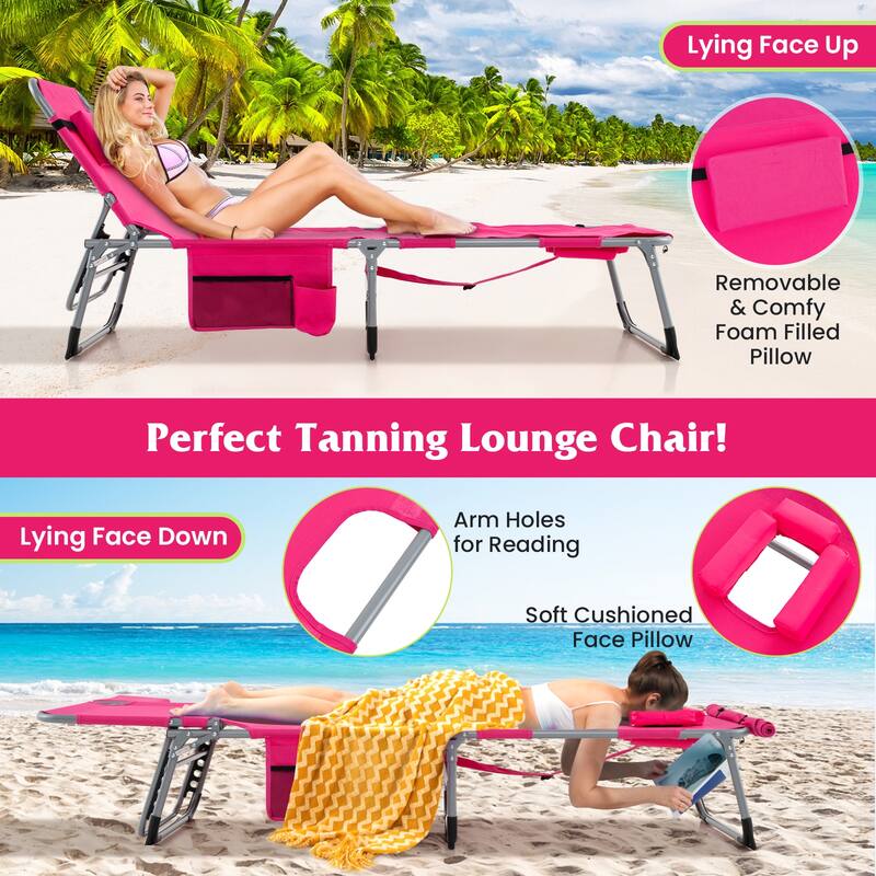 Gymax Outdoor Folding Chaise 5-Position Lounge Chair w/ Face Hole &