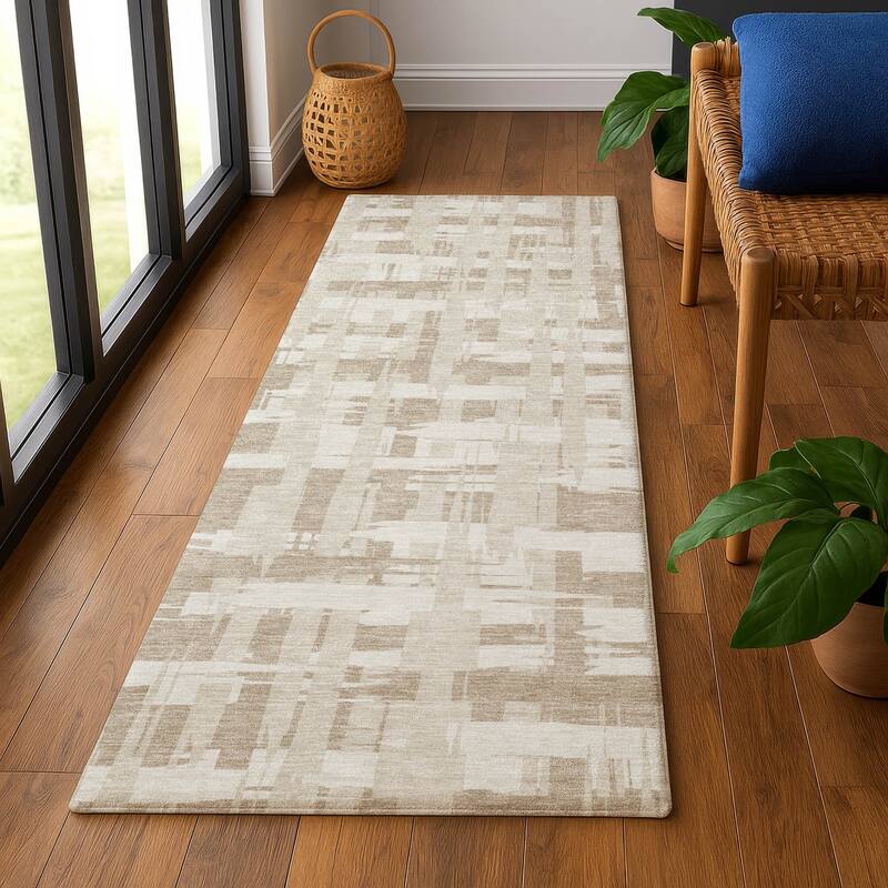 Premium Washable Super Soft Contemporary Plaid Mayfield Rug - Taupe - 2'3" x 7'6"