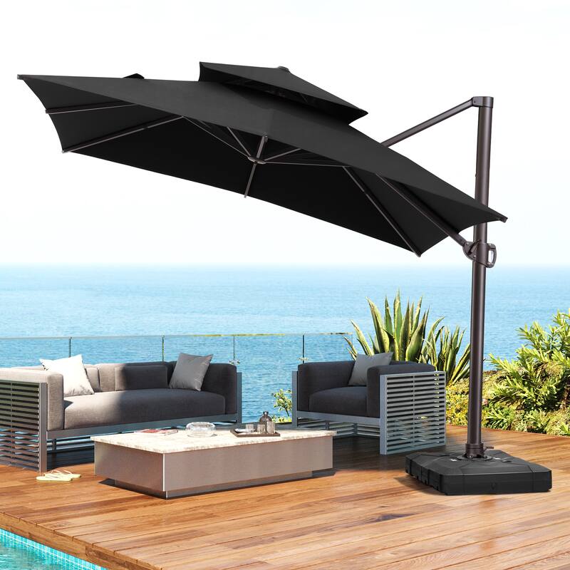 Outdoor Patio Cantilever Offset Umbrella 10 ft Square Double Top without Base