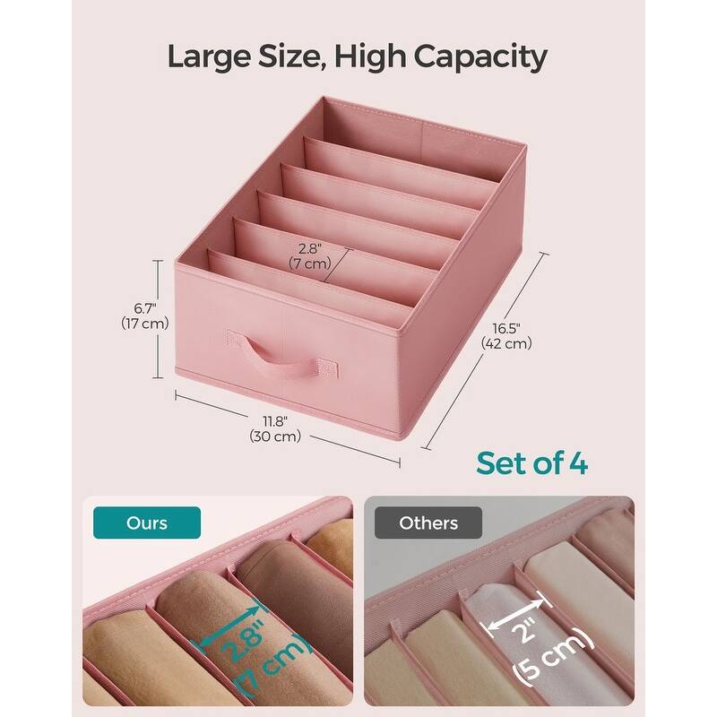 Closet Organizer Drawer Bins with 6 Compartment Dividers for Jeans Sweaters and Clothing Storage