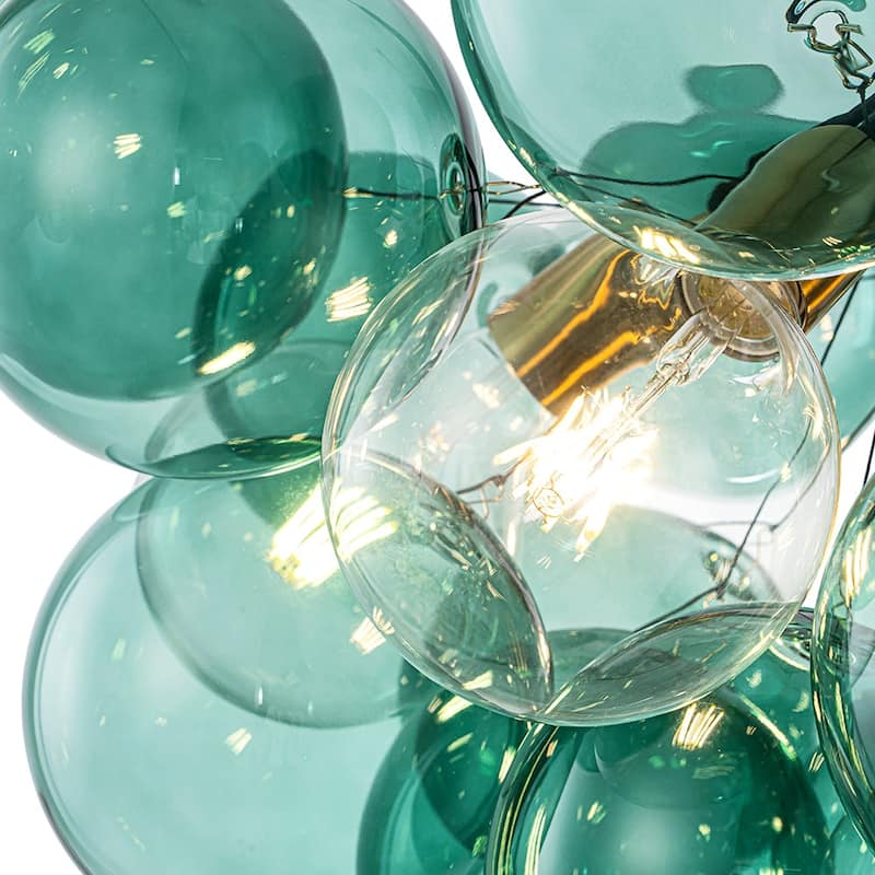 Glam Art Deco Cluster Glass Globe Green Bubble Chandelier