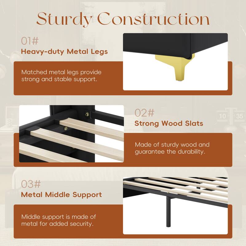 Bed frame with Headboard & Footboard, Upholstered Platform bed
