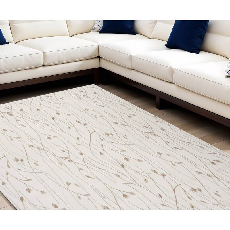 Lipu Power Loomed Floral Traditional Modern Durable Area Rug By HomeRoots - 118' X '94' X '0.5 - 118' X '94' X '0.5 - Cream/Onyx - Rectangle