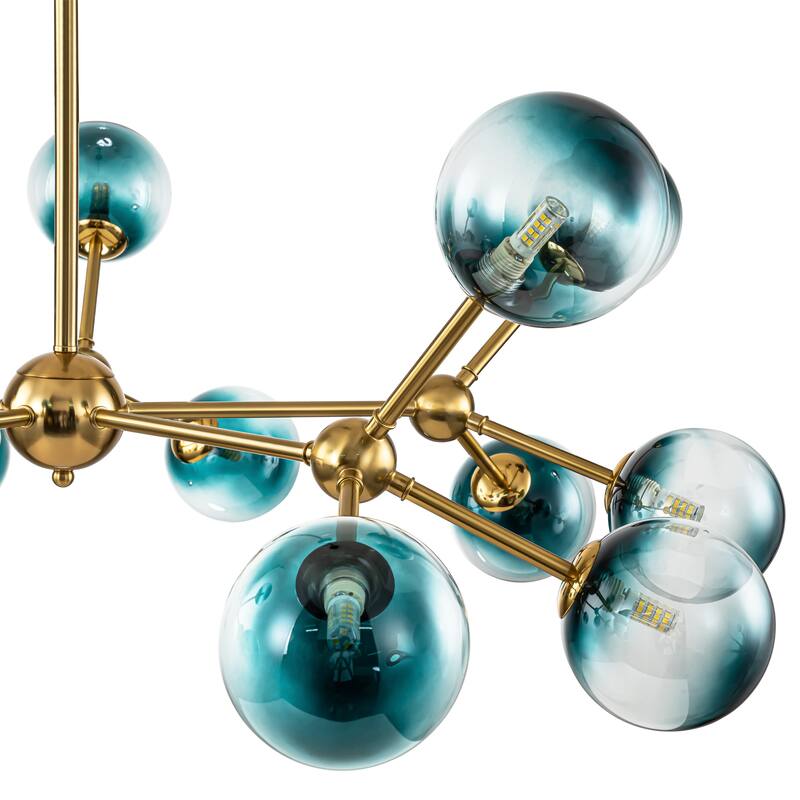 15-Light Modern Glam Linear Sputnik Gradient Blue Glass Globe Bubble Branch Chandelier