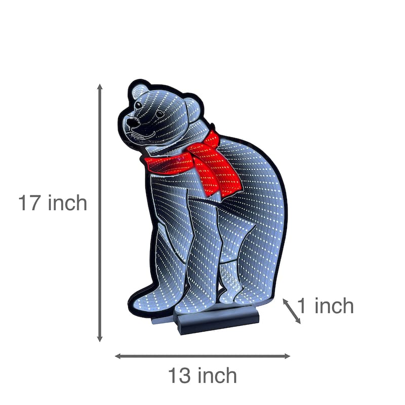 LED Lighted 3D Polar Bear Christmas Infinity Mirror - 17"