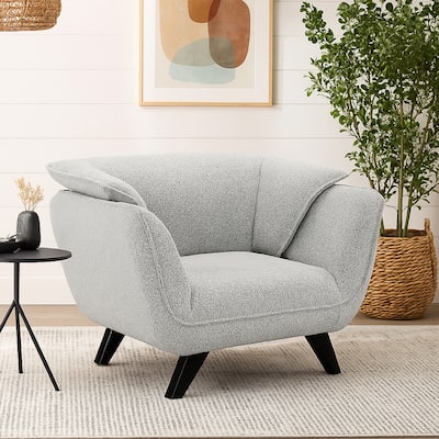Naeli Accent Armchair, Rounded Back Light Gray Boucle, Solid Pine Wood