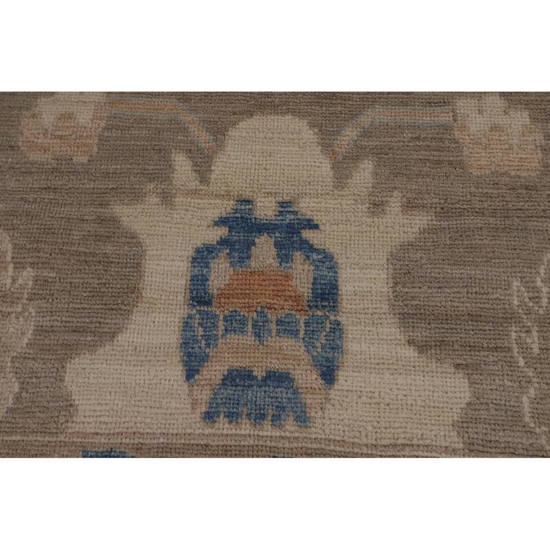 Transitional Oushak Turkish Rug Handmade Beige Oriental Wool Carpet - 9'1"x 11'9"