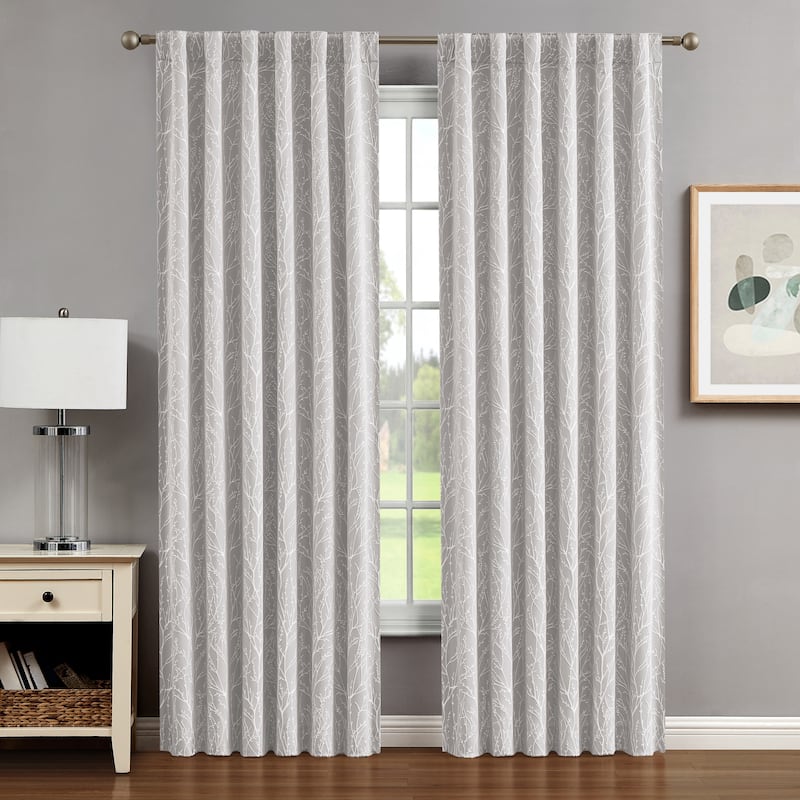 Creative Home Ideas Collins Blackout Window Curtain, Room Darkening, Thermal Insulated, Branch, Back Tab, 2 Panels, 2 Tiebacks
