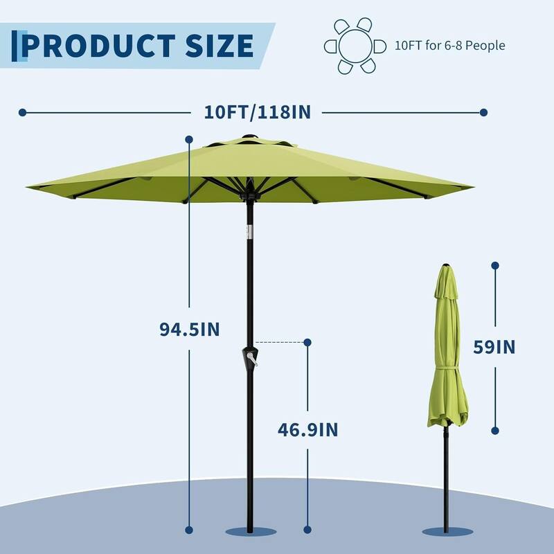 10FT Patio Umbrella with Smooth Crank Lift UV Protection Waterproof for Pool, Deck, Yard, Garden (No Base)