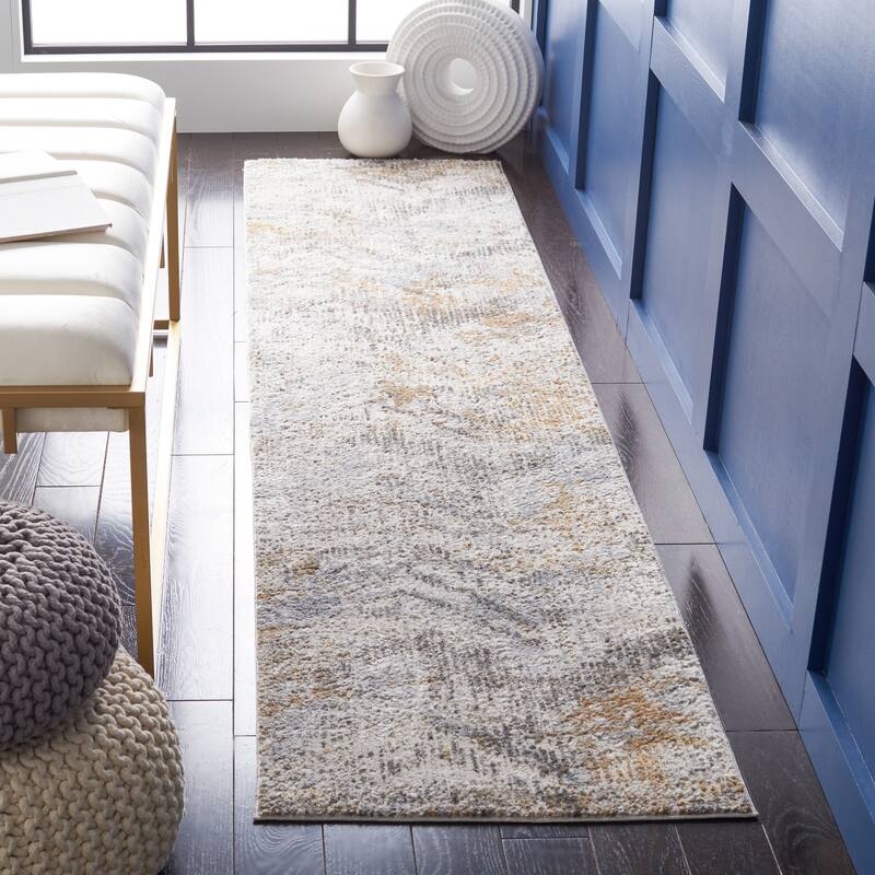 SAFAVIEH Princeton Fleta Distressed Viscose Rug - 2' x 8' Runner - Ivory/Grey