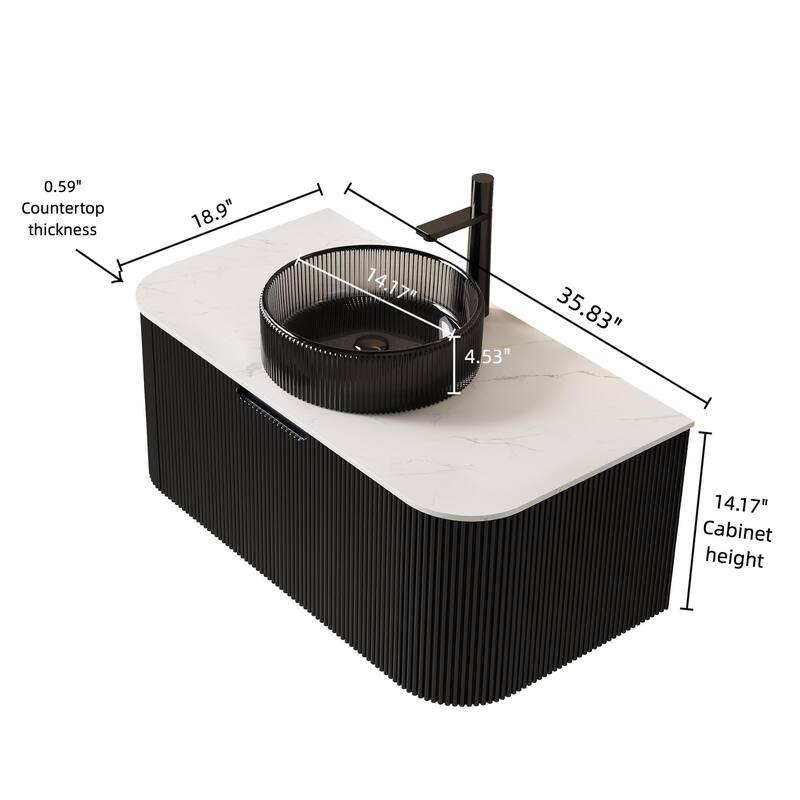 Wall Mounted Bathroom Vanity with Transparent Black Round Glass Basin