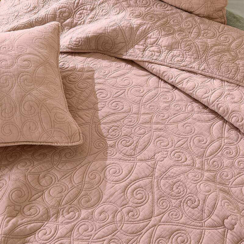Patina Vie Maison 100% Cotton Stitched 3 Piece Quilt and Sham Set