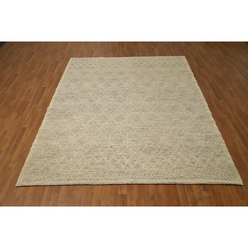 Hand Knotted Oriental 100% Wool Carpet Modern Geometric Beige & Ivories Modern Gotti Design Area Rug - 9' 8'' X 7' 9''