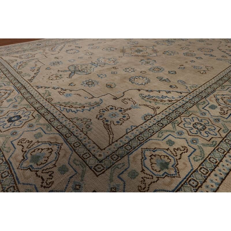 Vegetable Dye Oushak Turkish Rug Floral Hand-Knotted Wool Carpet - 7'8"x 9'10"