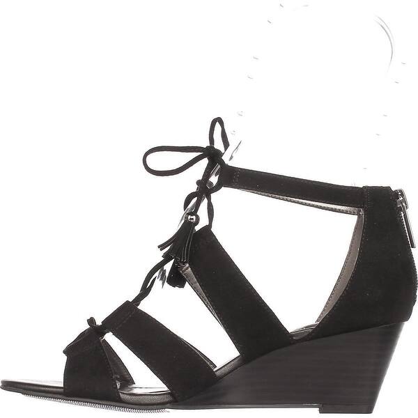 Shop Black Friday Deals On Bandolino Opiuma Lace Up Wedge Sandals Black Overstock 17973522