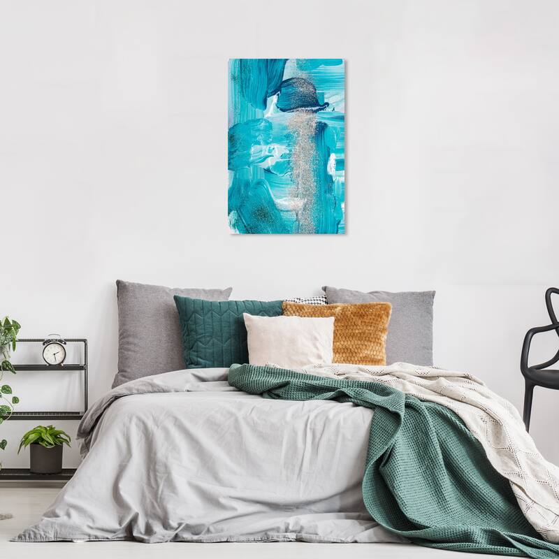 Wynwood Studio Canvas Abstract After Hours Aqua Blue and Turquoise Modern & Contemporary Wall Art Canvas Print - 24 x 16