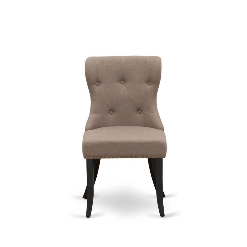 East West Furniture Sion Parson Dining Chairs - Button Tufted Nail head Trim Linen Fabric Chairs, Set of 2, (Finish Options)