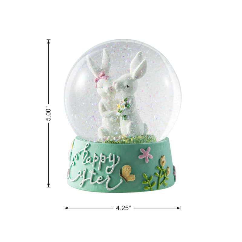 Glitzhome Easter Resin Bunny Couple Waterglobe Spring Gifts Table Decor