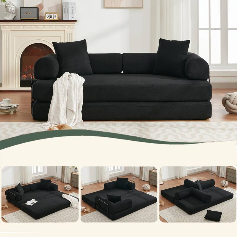 "Folding Sofa Bed, 78.5'' Wide 3-Seat Convertible Sofa with DIY Combination & King Size Sleeper" - Black