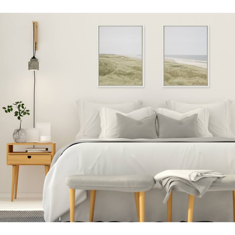 Kate and Laurel Sylvie Peaceful and Serene Coastal Landscape Left and Right Framed Canvas Art Set by The Creative Bunch Studio