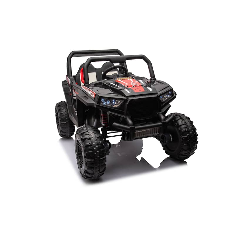 Kids Recreational Vehicle with Light Control, Ride on Off-Road Vehicle with Leather Seats, Black Electric Vehicle Toy for Garden