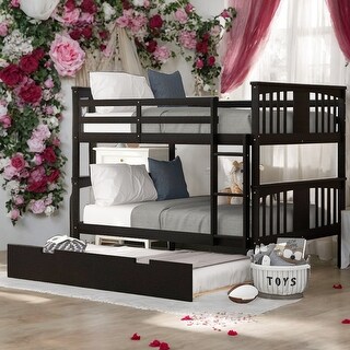Modren Full over Full Bunk Bed with Twin Size Trundle and Ladder For Bedroom,Kids