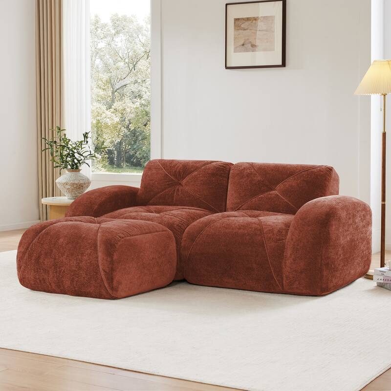 Rossetta 80'' Ergonomic Design Soft Velvet L-Shaped Boneless Sofa with 1 Movable Ottoman