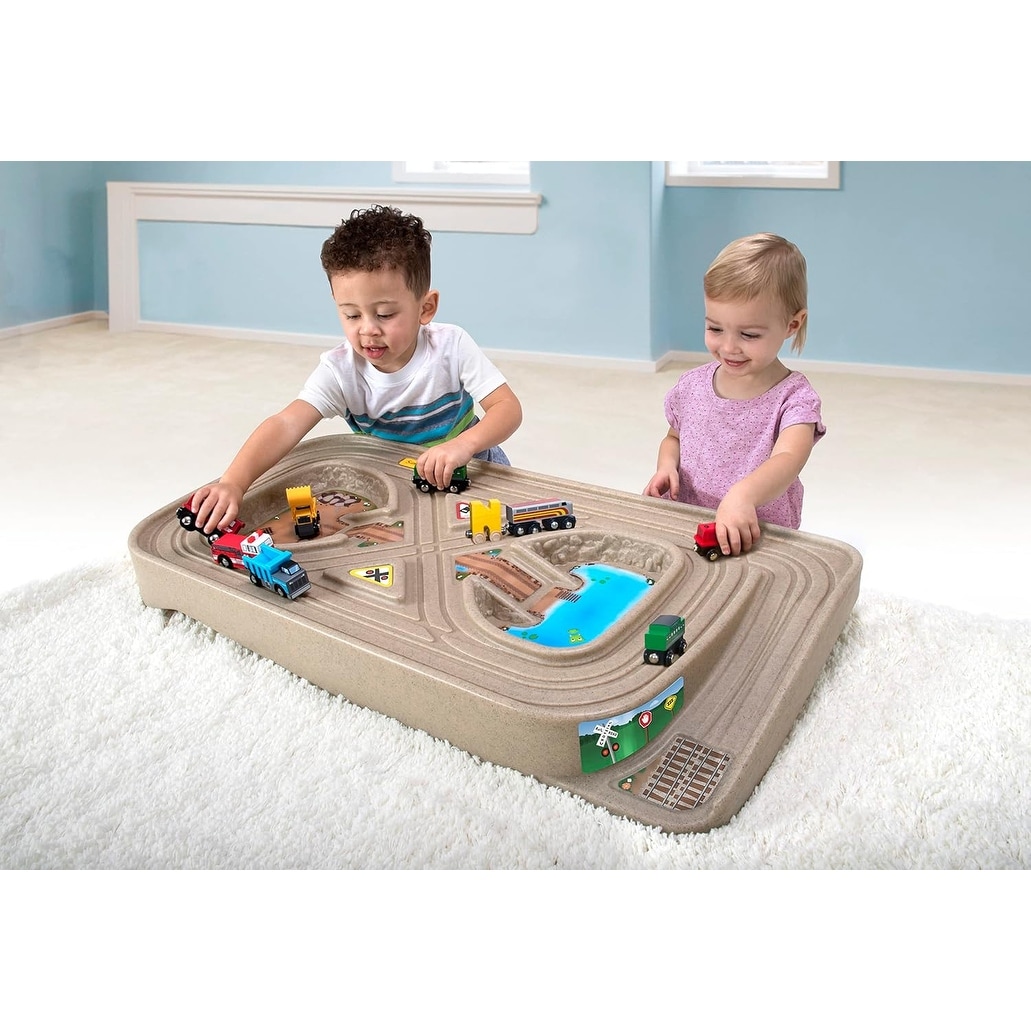 Portable Carry and Go Kids Race Track Toy Car Train Table Tan