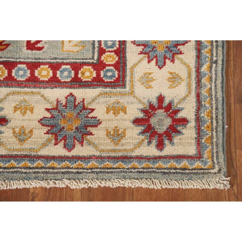 Geometric Kazak Runner Rug Hand-Knotted Wool Carpet - 2'8" x 13'6"