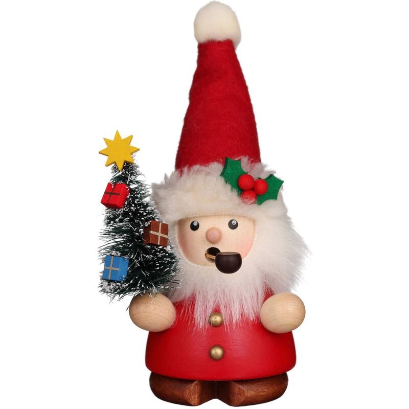 5.5" Red and White "Little Santa Holding Christmas Tree" Incense Burner