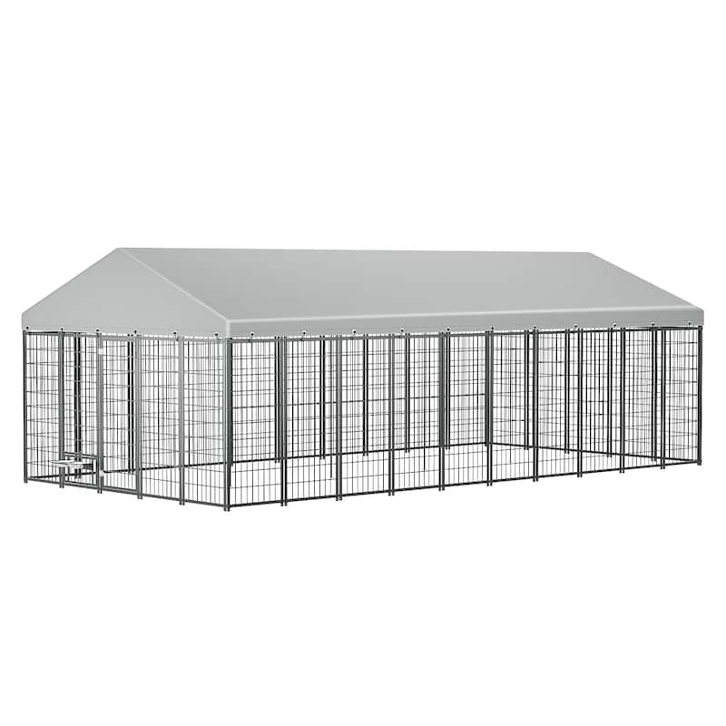 GDF Studio - Ironhaven Max Outdoor Dog Kennel with Feeding Station