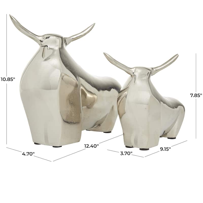 Aluminum Metal Bull Decorative Sculpture - Set of 2 Silver - CosmoLiving by Cosmopolitan