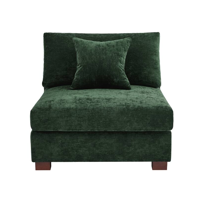35" W Modern Chenille Armless Accent Chair Sectional Module with Pillows