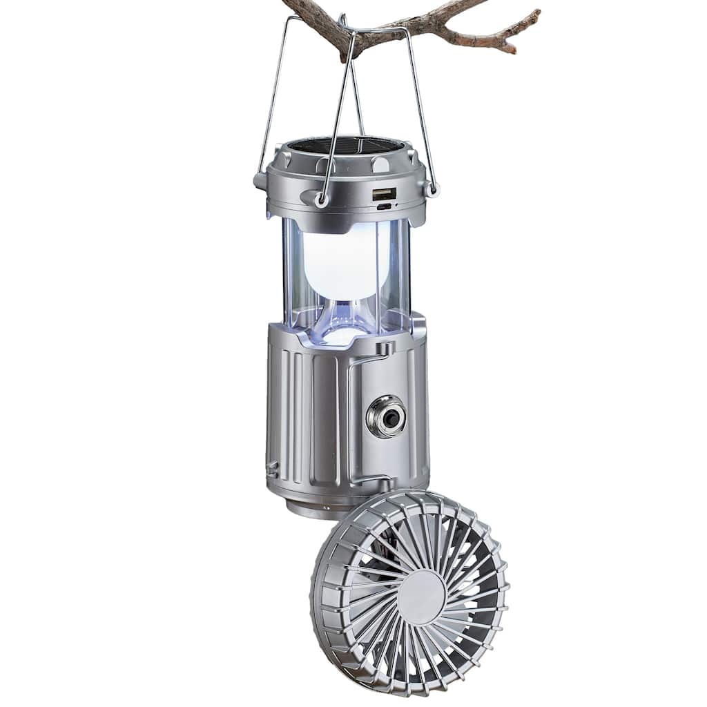 LED Lighted Solar Powered Collapsible Lantern with Fan - 7 x 4 x 4