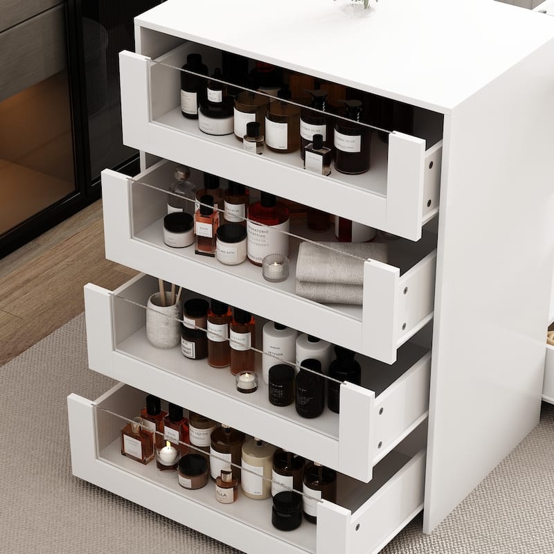 Glass-Drawer Buffet Island White Storage Unit for Any Room Closet - 47.2"x23.6"