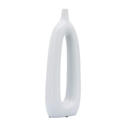 Ceramic 14"h Open Cut-out Vase, White 14.37"H