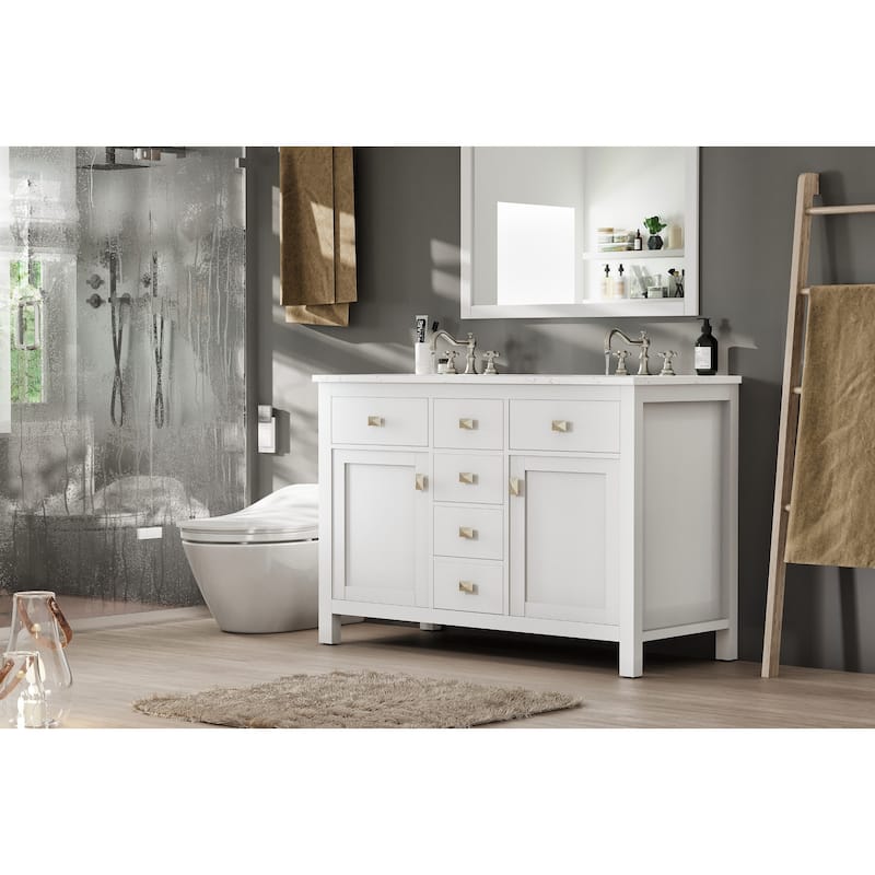 Artemis 44" White DS Bath Vanity with Carrara Style Man-Made Stone Top - 44